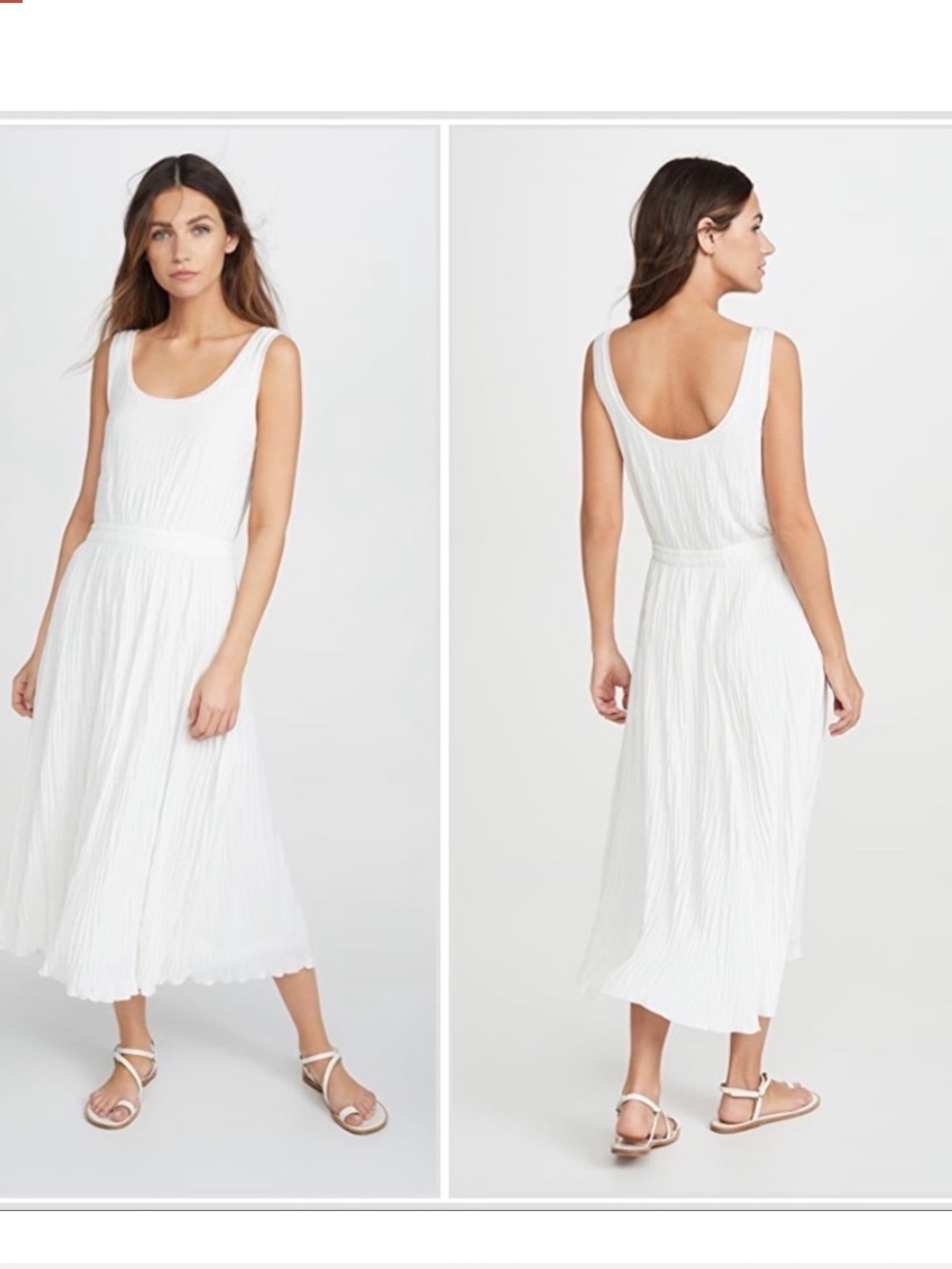 Vince White Sleeveless Pleated Midi Dress